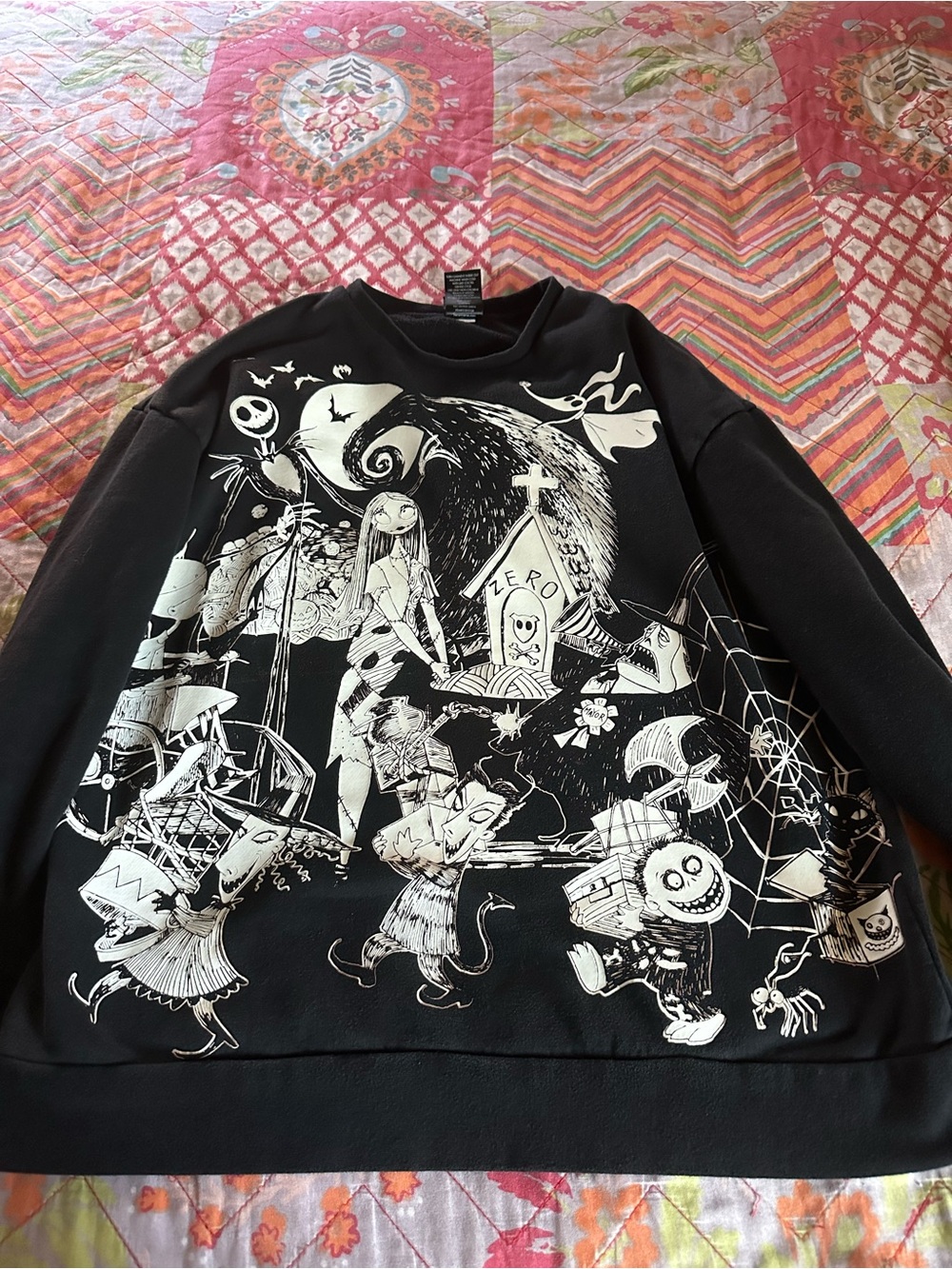 Disney Black Crewneck Sweatshirt with White Nightmare Before Christmas Graphic